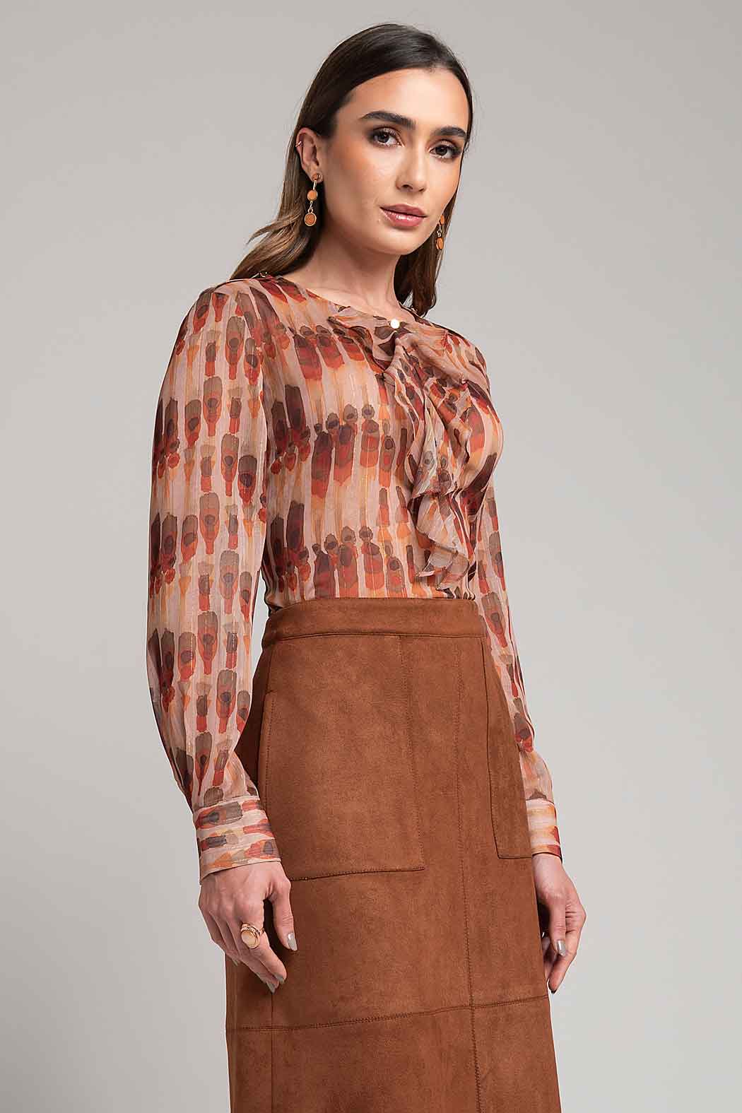 Blusa Estampada Con Olanes Al Frente
