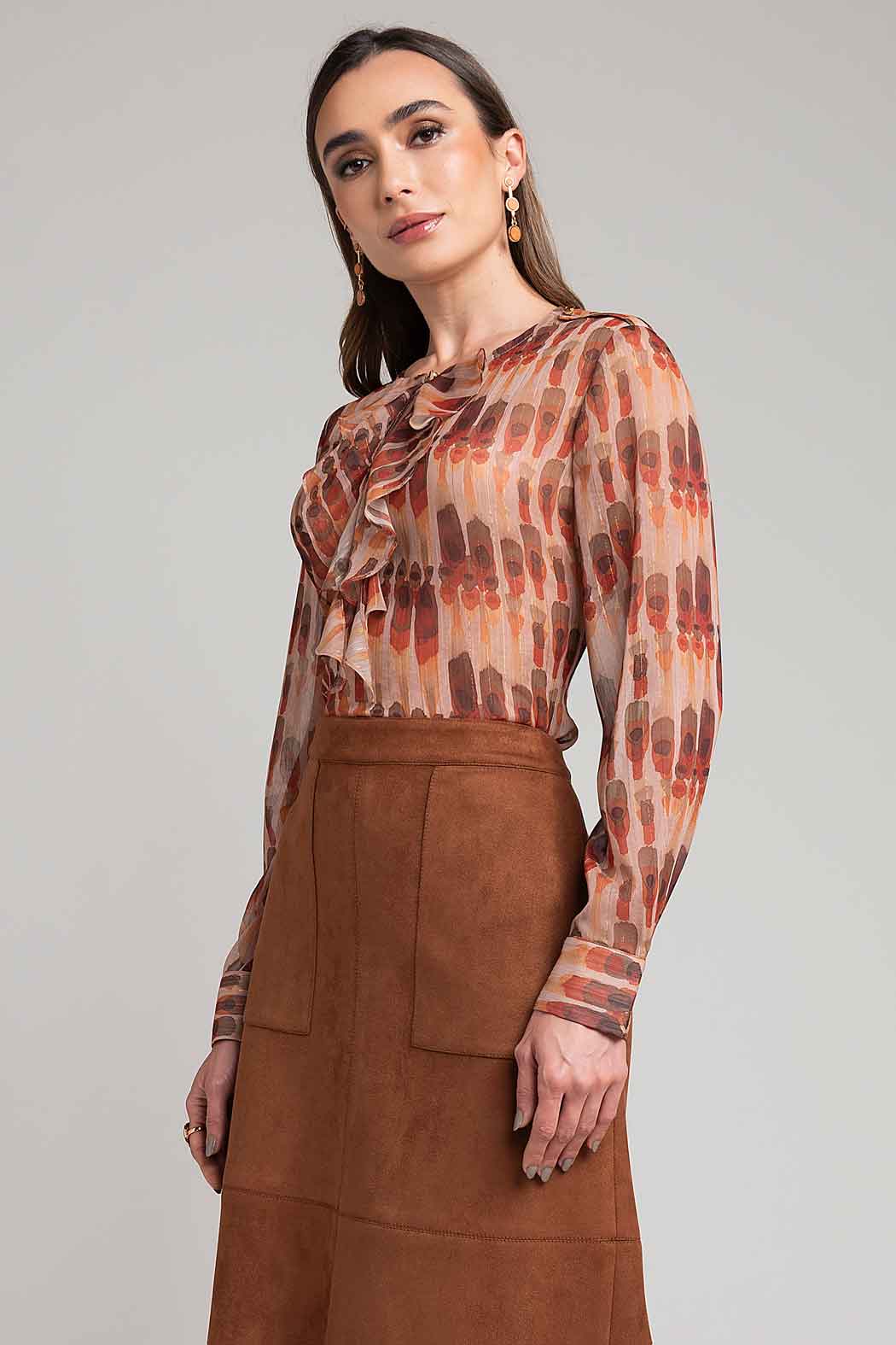 Blusa Estampada Con Olanes Al Frente