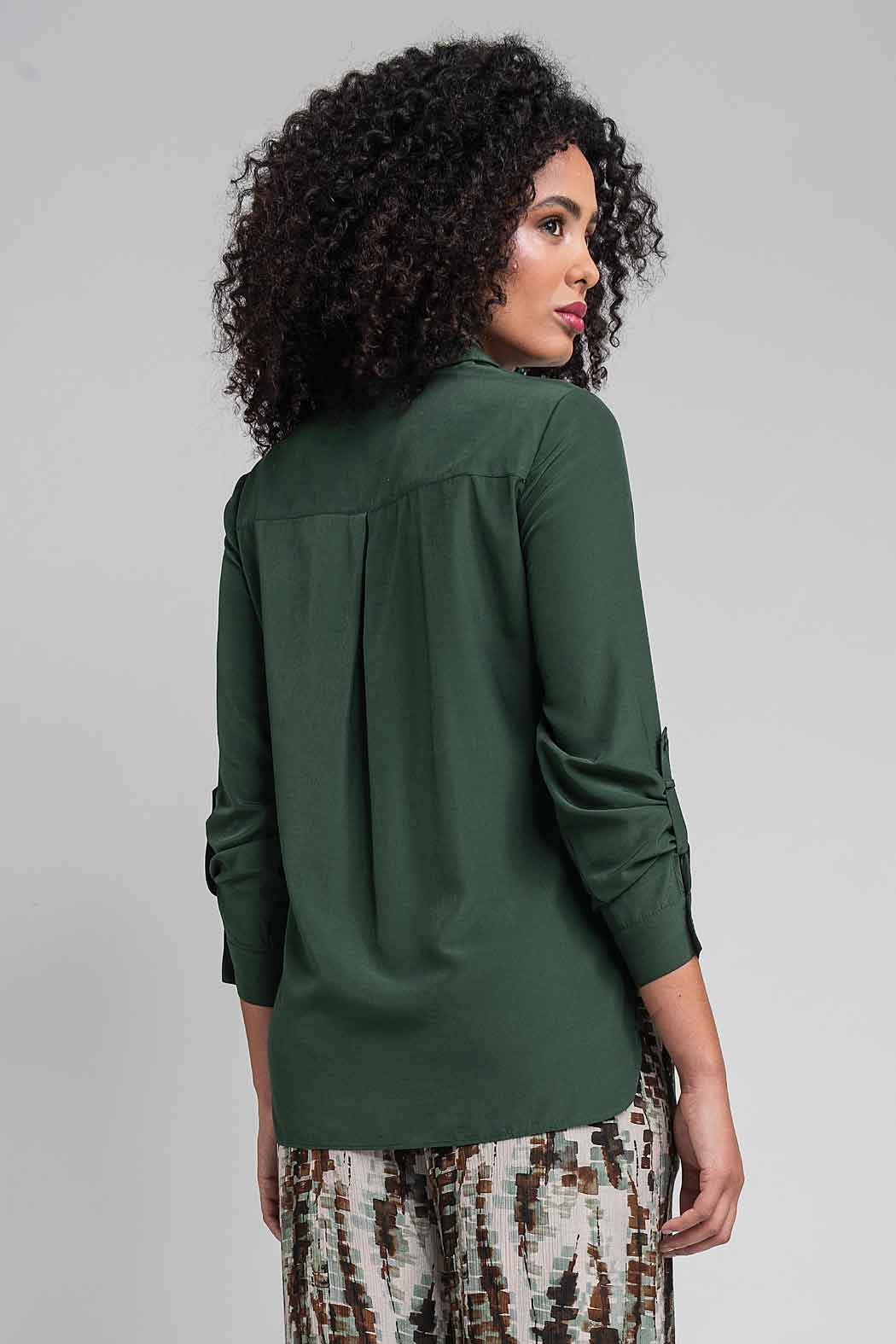 Blusa Camisera De Satin Con Manga Larga