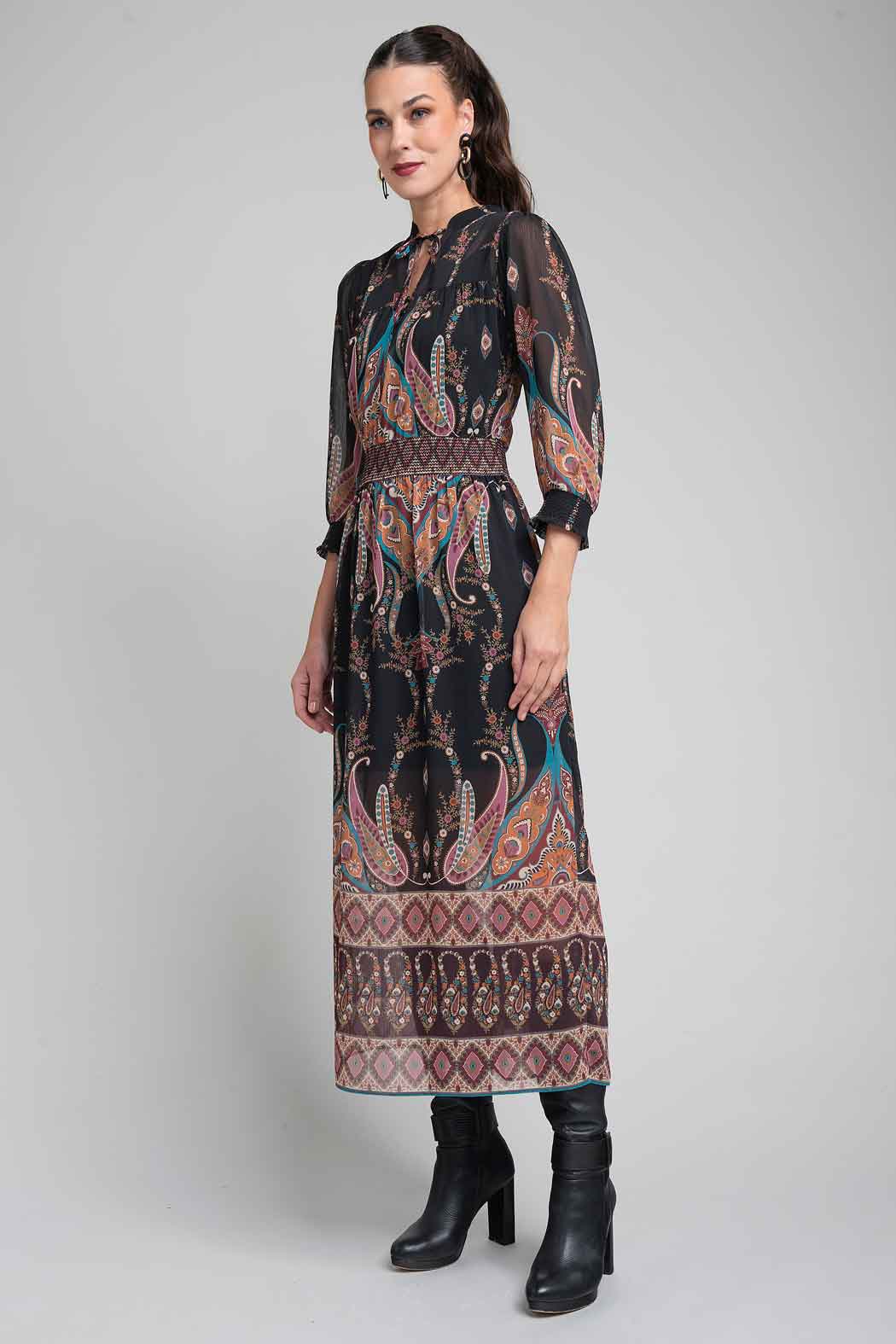 Vestido Bohemio Con Manga Larga
