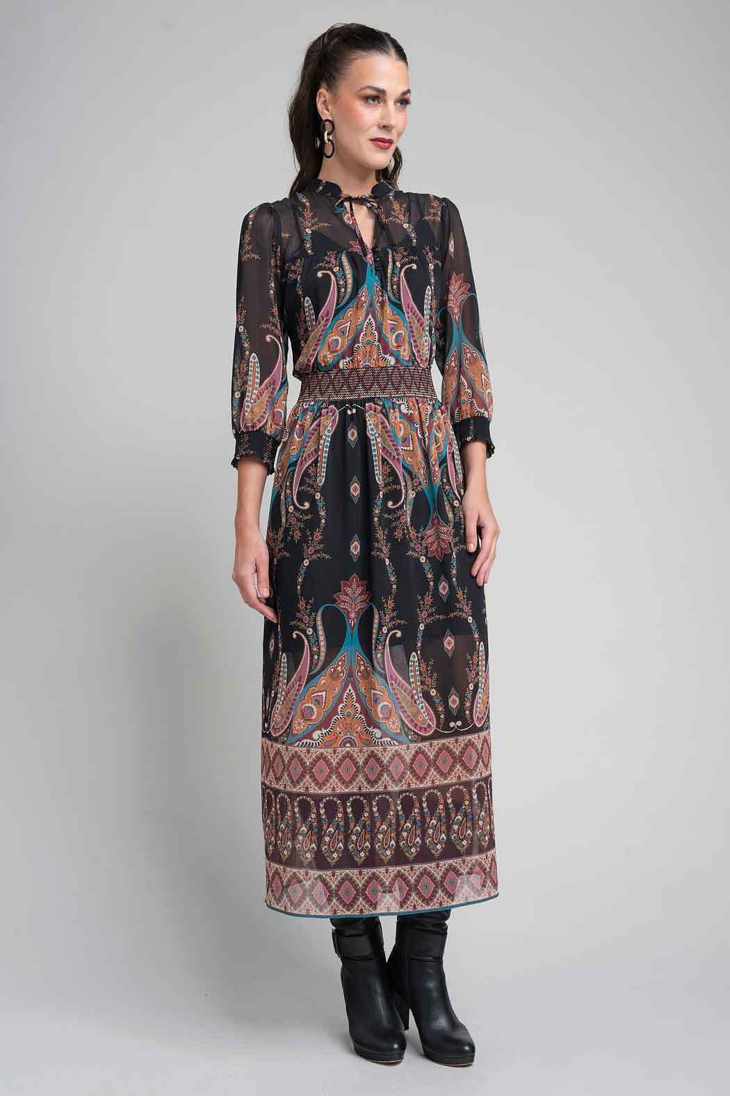 Vestido Bohemio Con Manga Larga