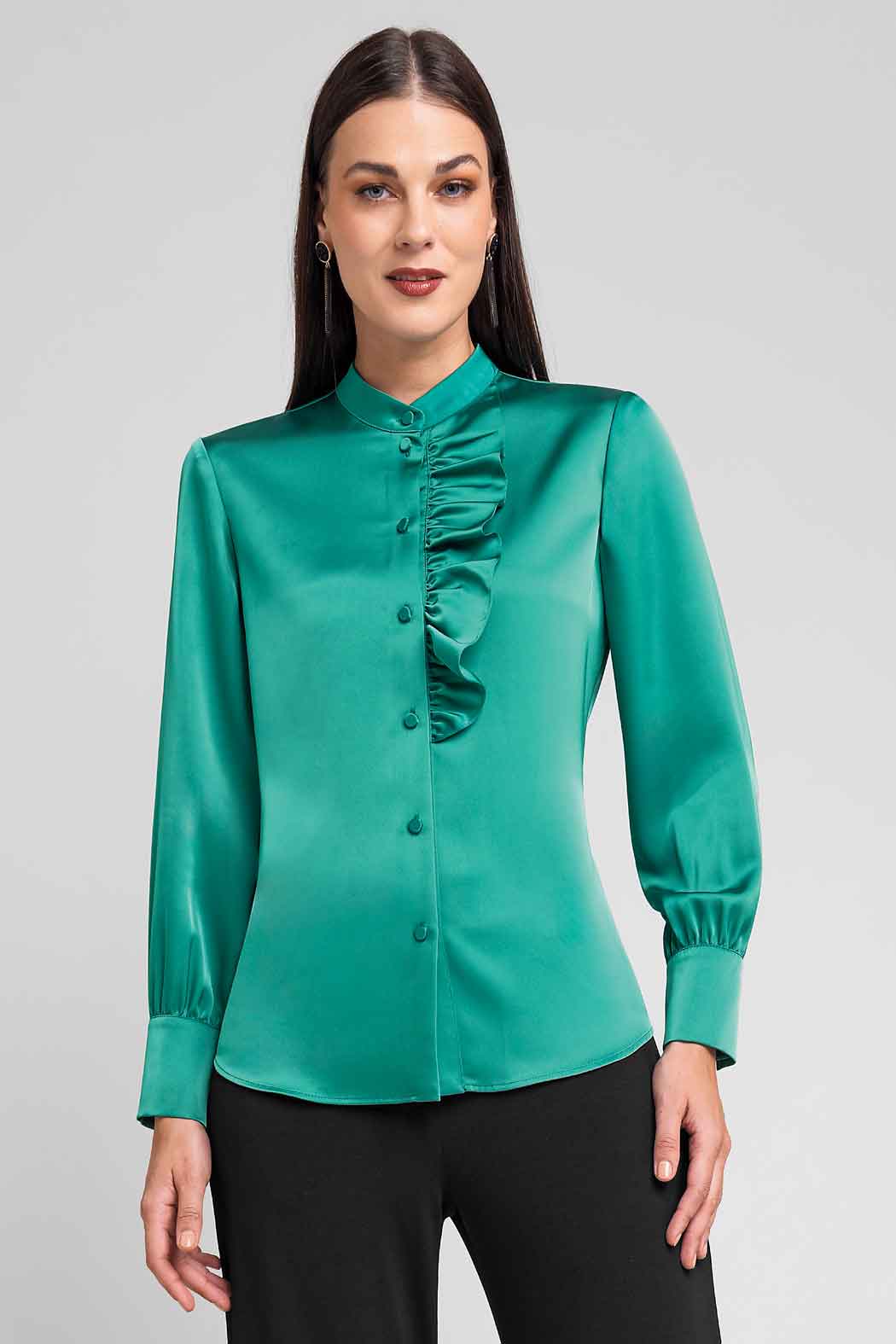 Blusa De Satin Con Olan Frontal