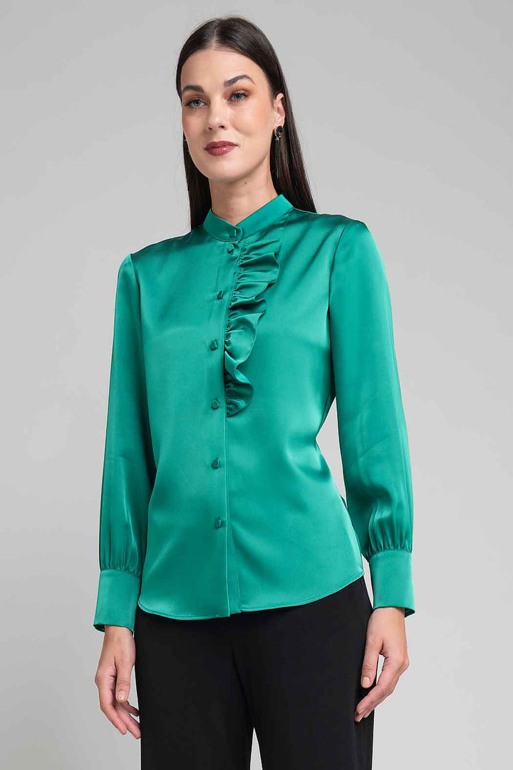 Blusa De Satin Con Olan Frontal