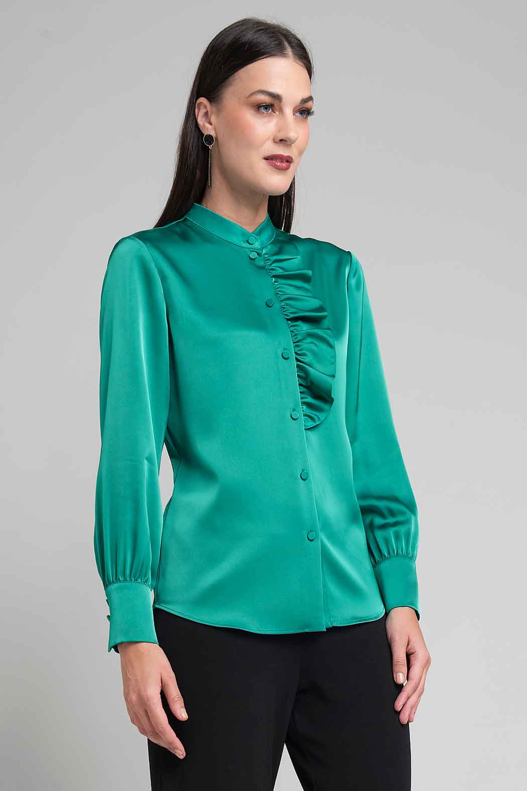Blusa De Satin Con Olan Frontal