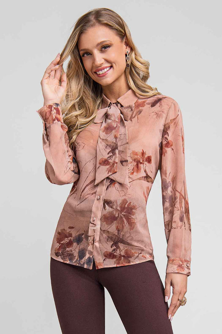 Blusa Con Corbatin Y Estampado Floral
