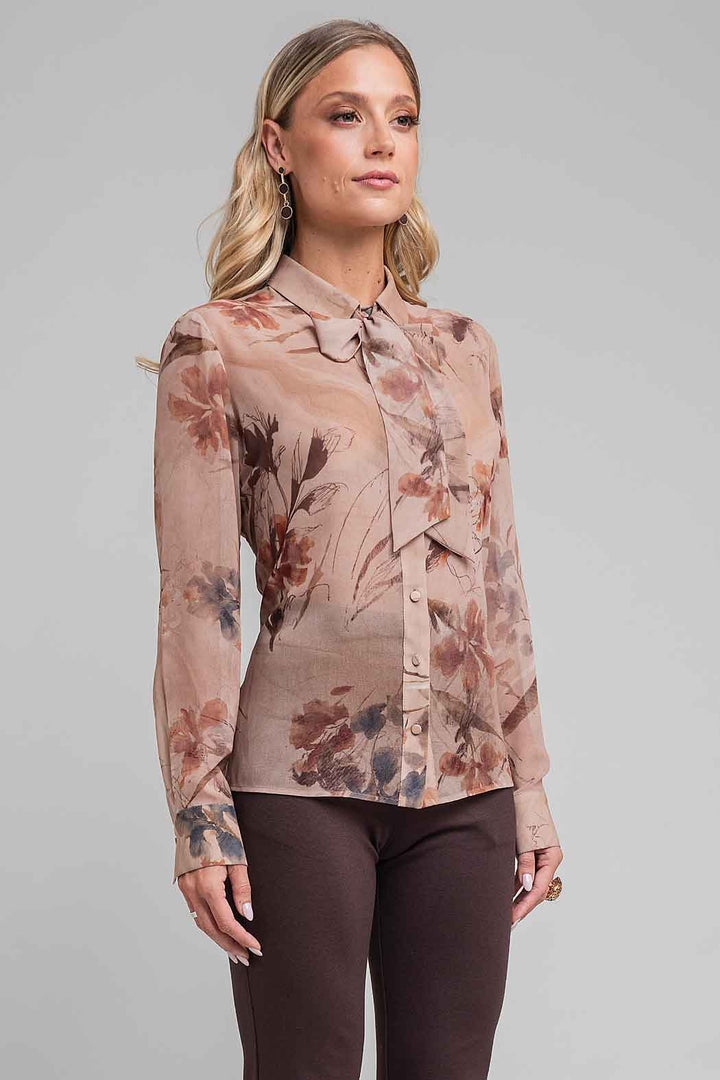 Blusa Con Corbatin Y Estampado Floral