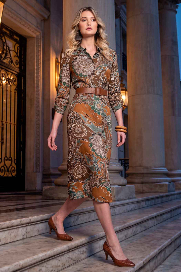 Vestido Estampado Con Cinturon