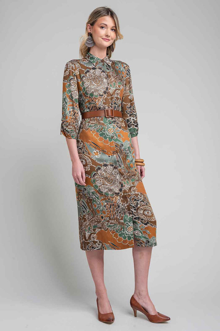 Vestido Estampado Con Cinturon