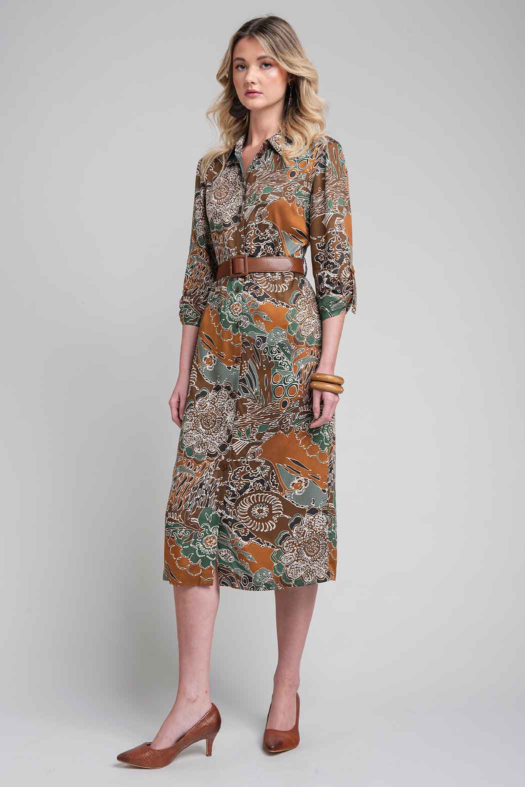 Vestido Estampado Con Cinturon