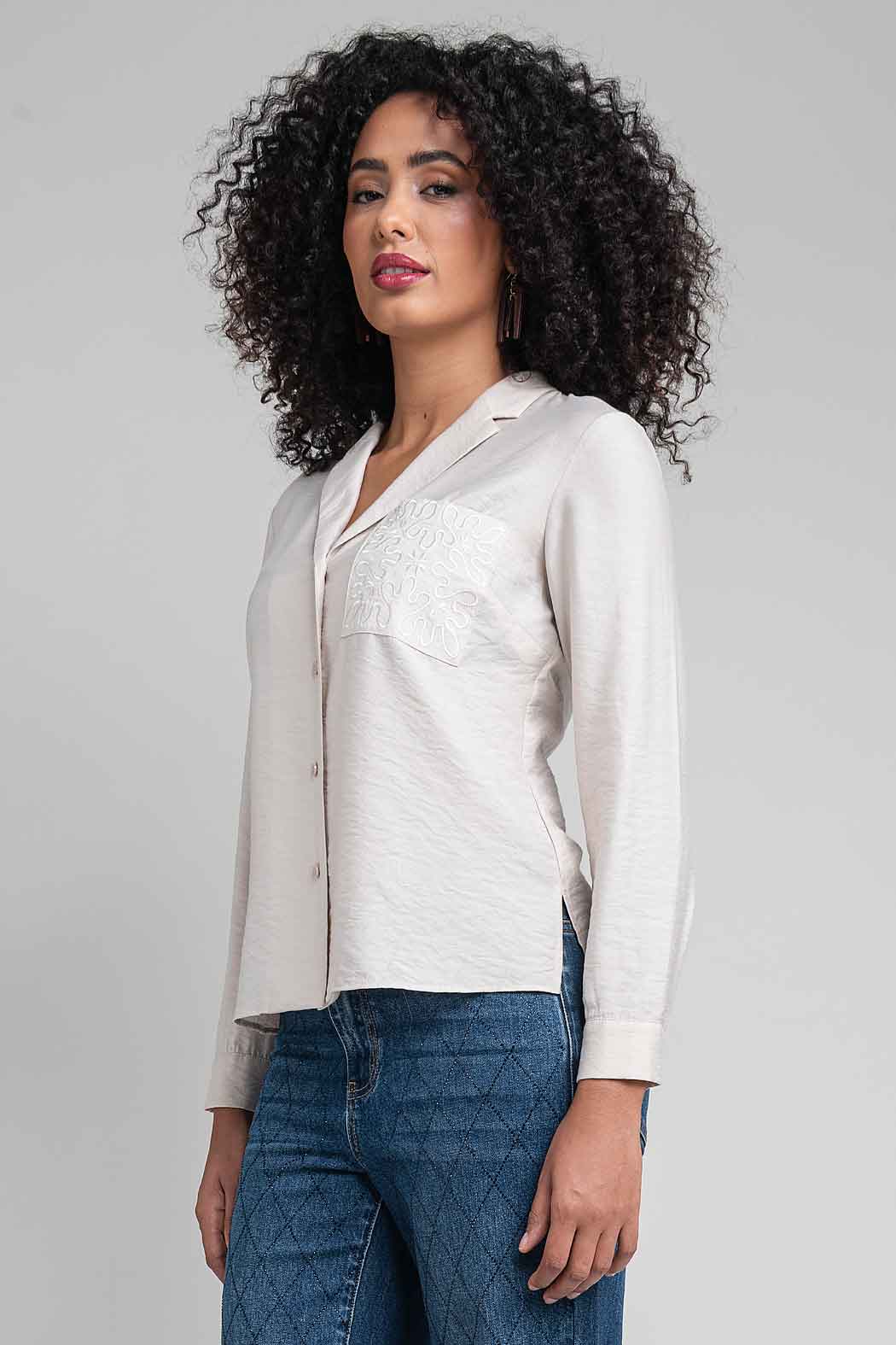 Blusa Camisera Con Manga Larga