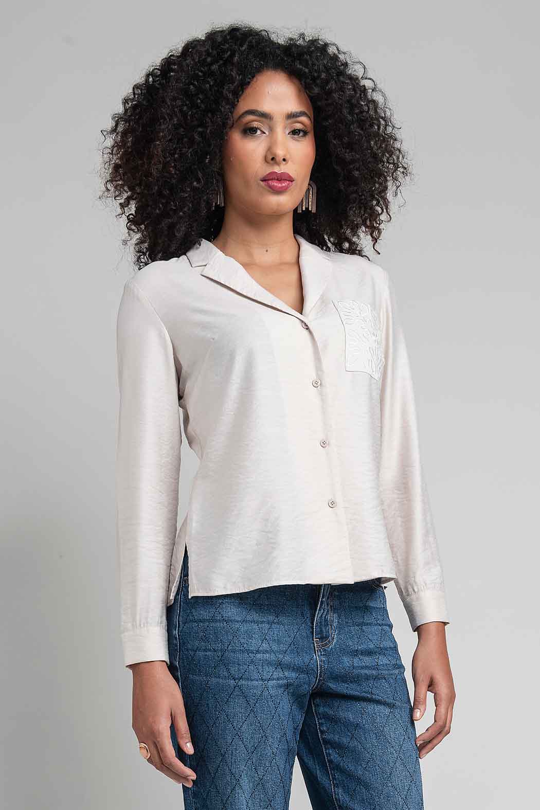 Blusa Camisera Con Manga Larga