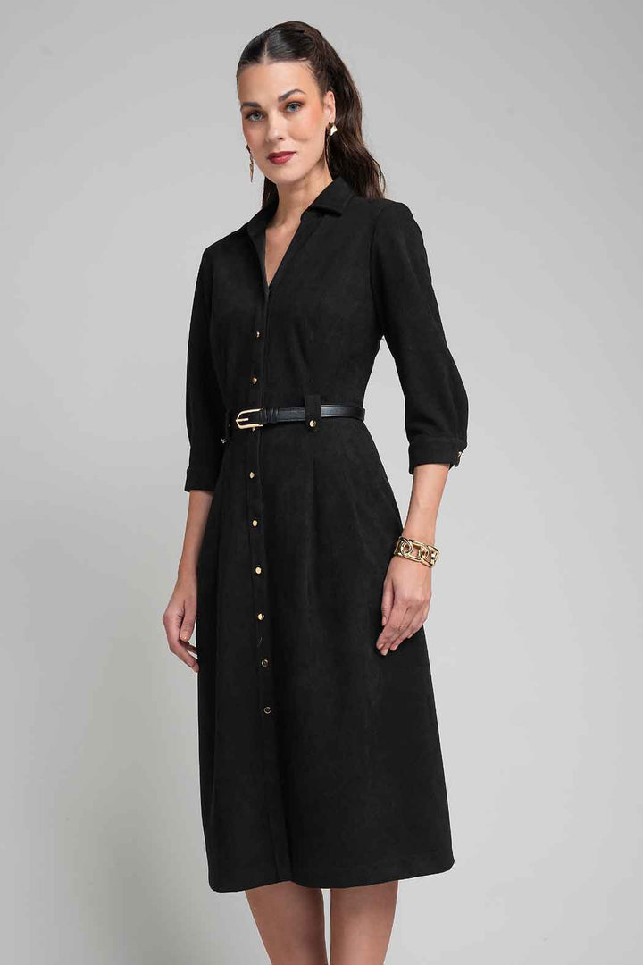 Vestido Con Botones Frontales Y Cinturon