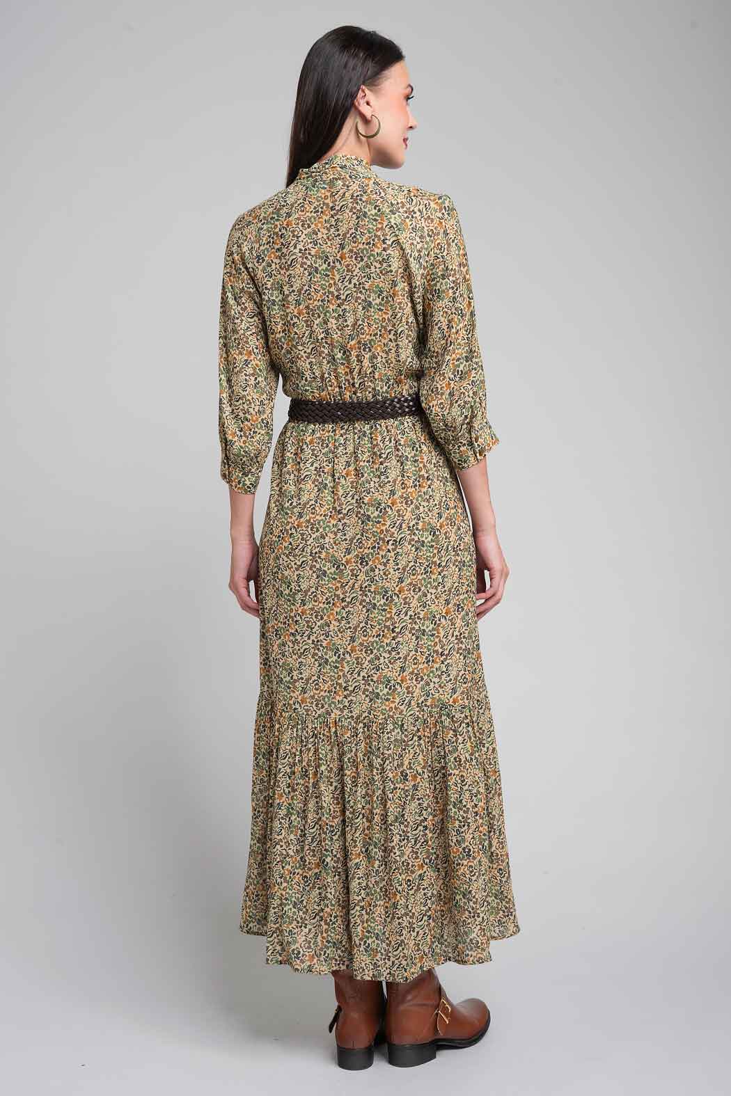Vestido Estampado Con Cinturon Y Corbatin