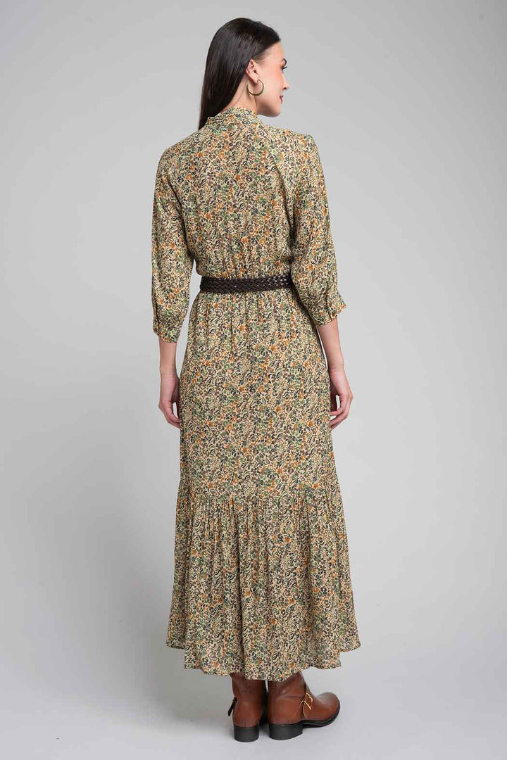 Vestido Estampado Con Cinturon Y Corbatin