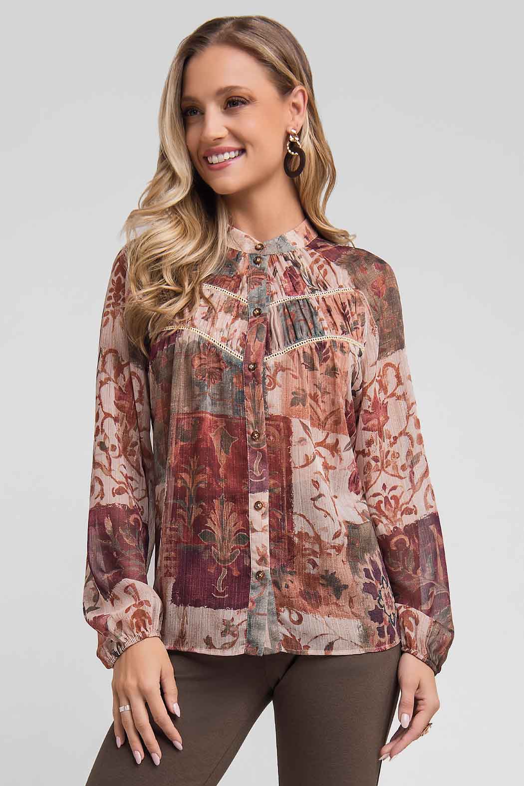 Blusa Estampada Con Manga Larga