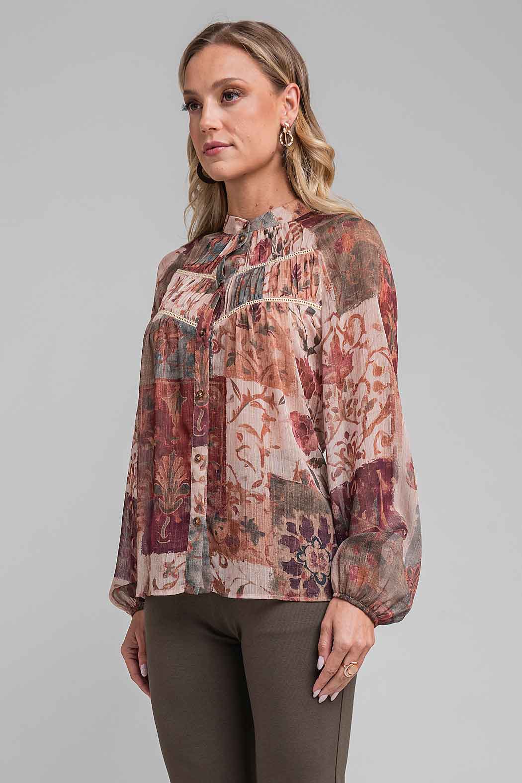 Blusa Estampada Con Manga Larga