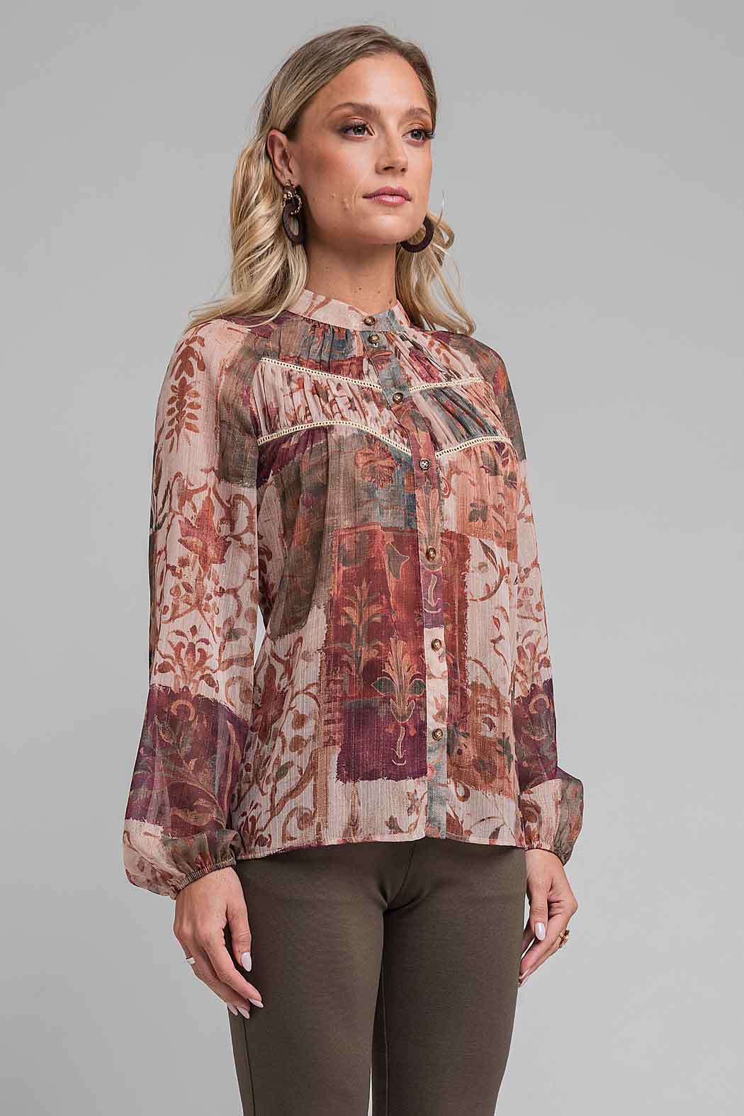 Blusa Estampada Con Manga Larga