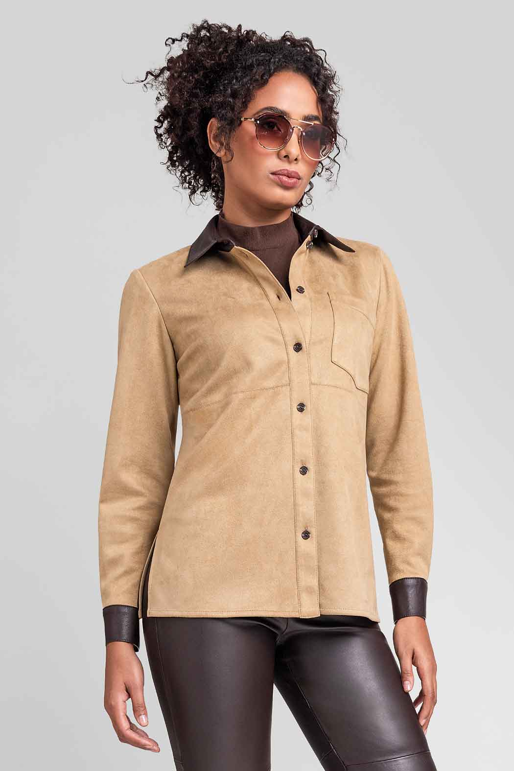 Camisola Con Cuello Y Puños De Vinipiel