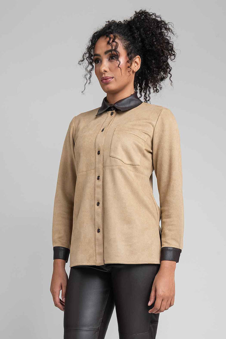 Camisola Con Cuello Y Puños De Vinipiel