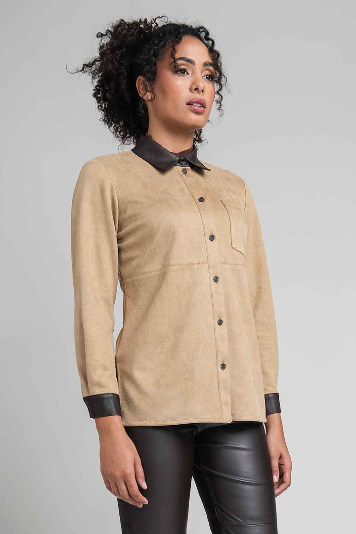 Camisola Con Cuello Y Puños De Vinipiel