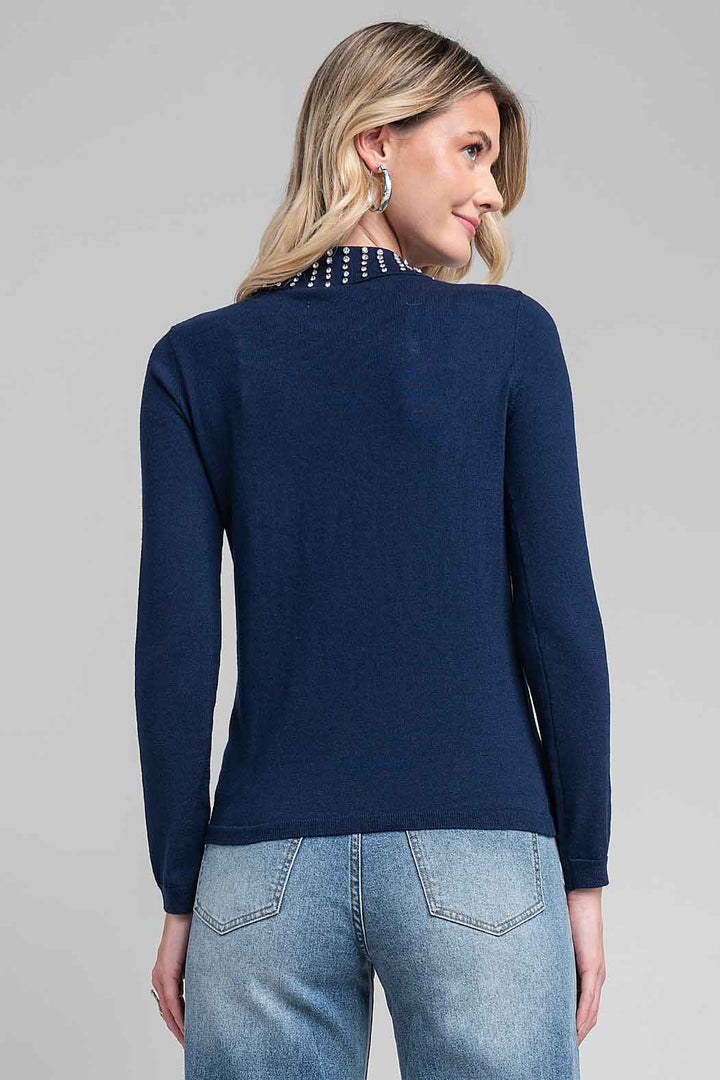 Sueter De Punto Con Pedreria En Cuello