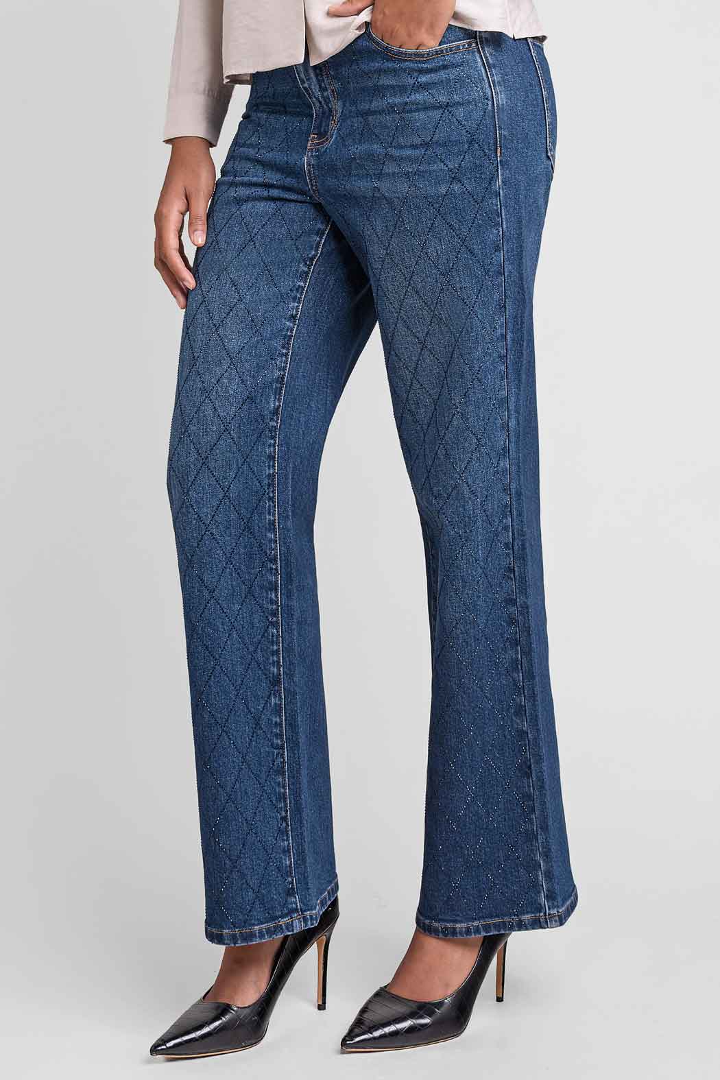 Jeans Con Brillos Corte Recto