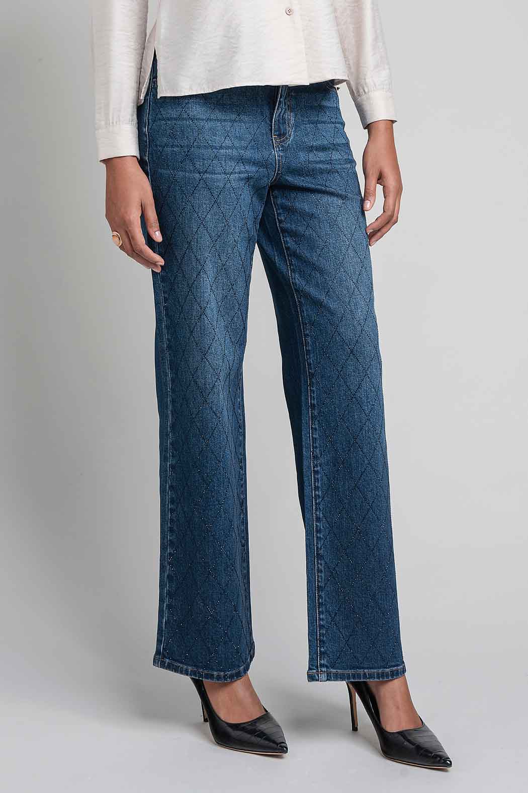 Jeans Con Brillos Corte Recto