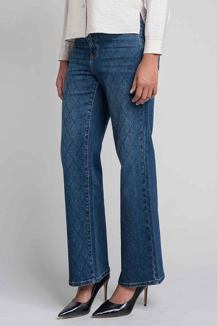 Jeans Con Brillos Corte Recto