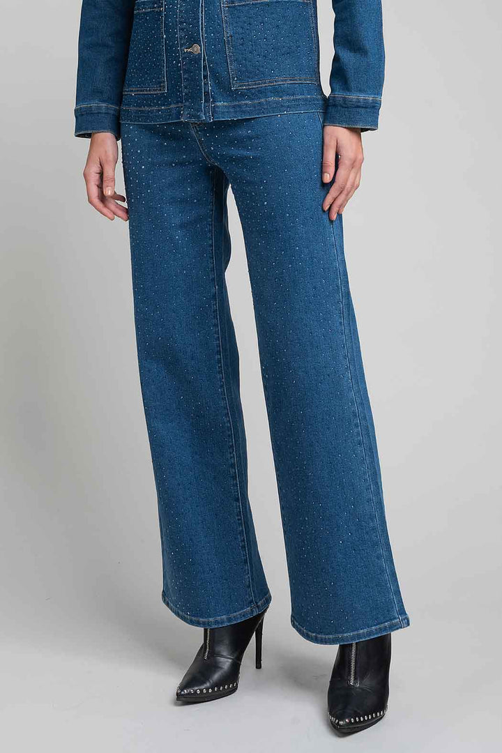 Jeans Corte Recto Con Brillos