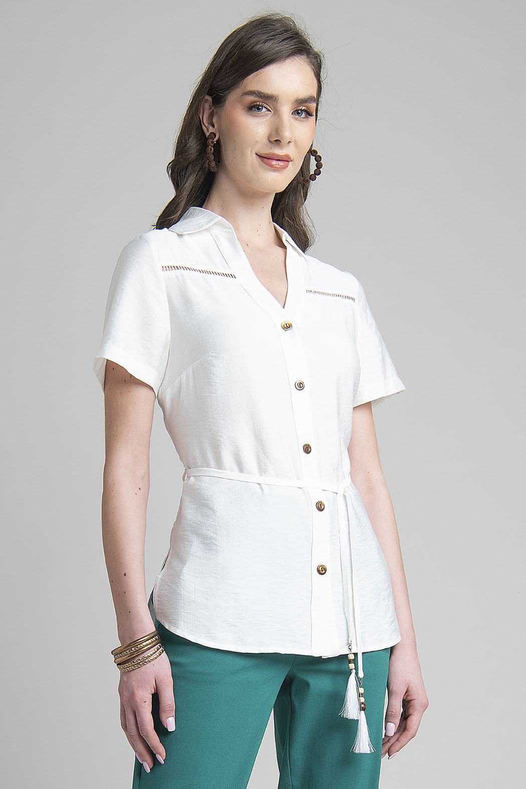 Blusa De Manga Corta Con Jareta