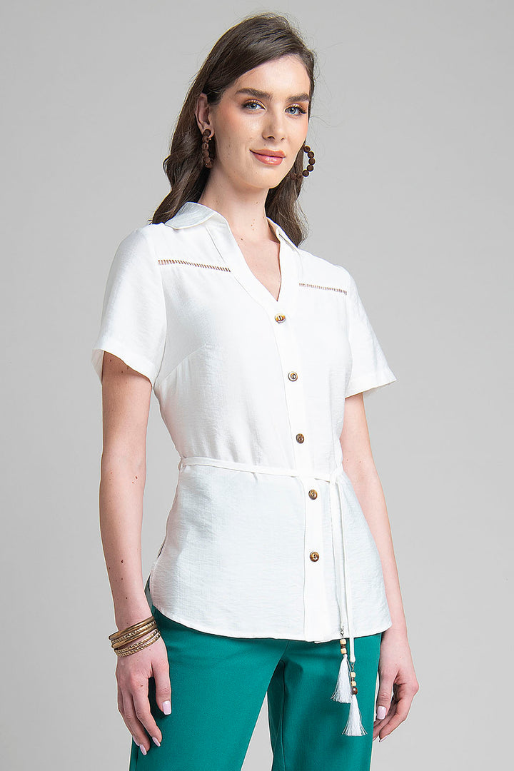 Blusa De Manga Corta Con Jareta