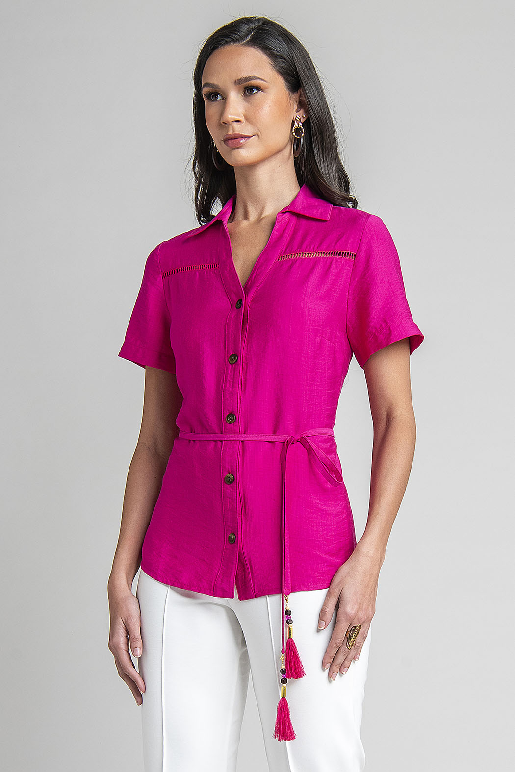 Blusa De Manga Corta Con Jareta