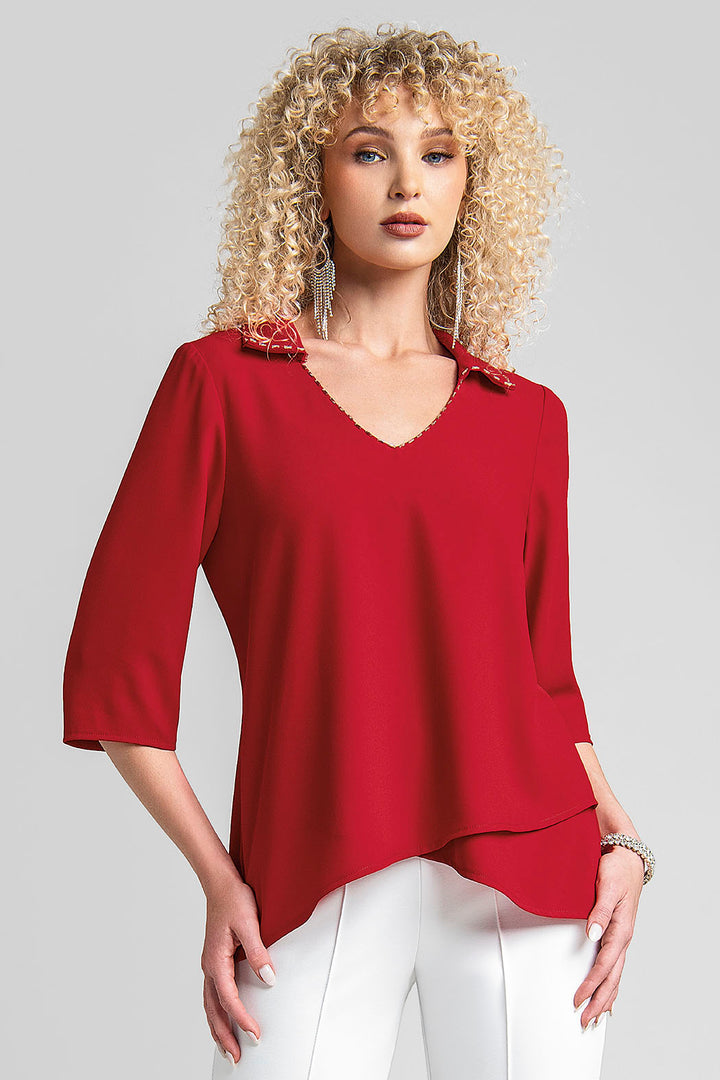 Blusa Con Manga 3/4 Y Cuello Camisero