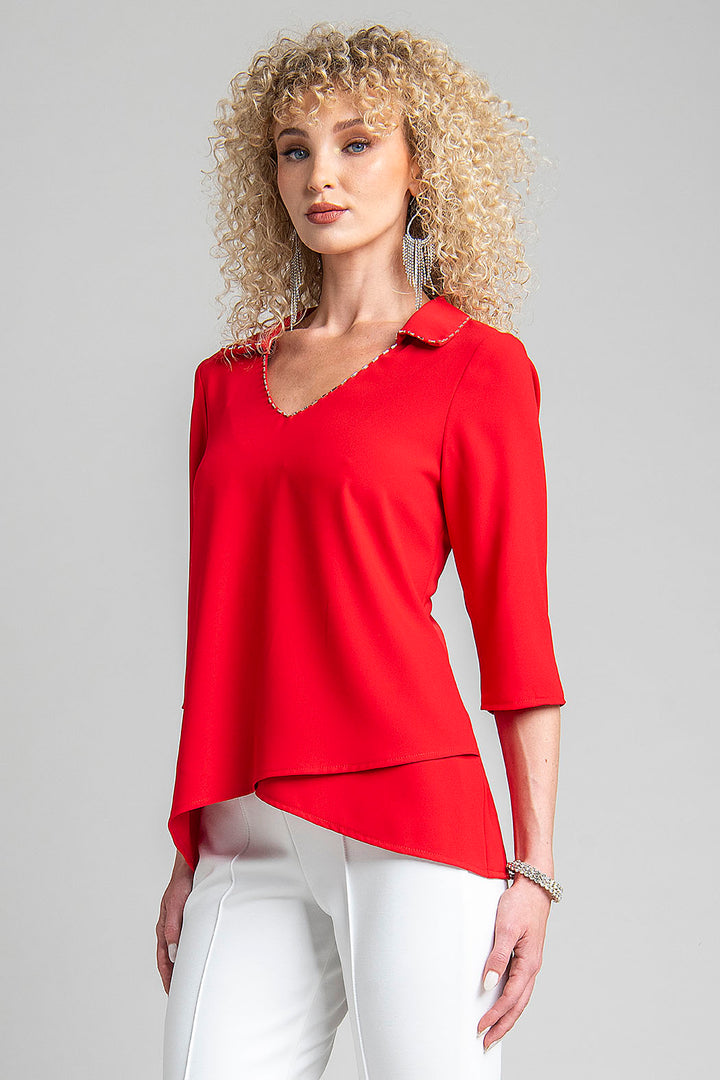 Blusa Con Manga 3/4 Y Cuello Camisero