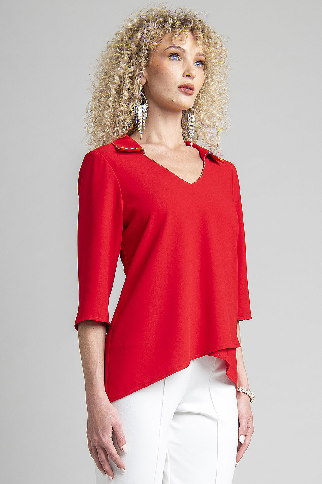 Blusa Con Manga 3/4 Y Cuello Camisero