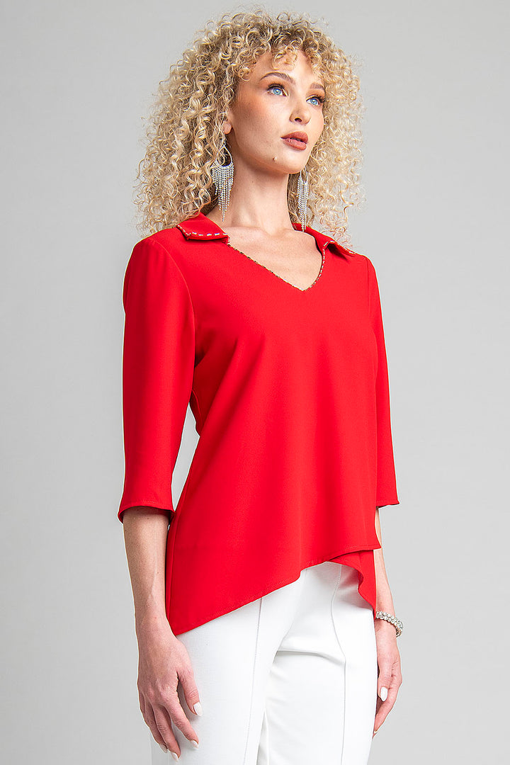 Blusa Con Manga 3/4 Y Cuello Camisero
