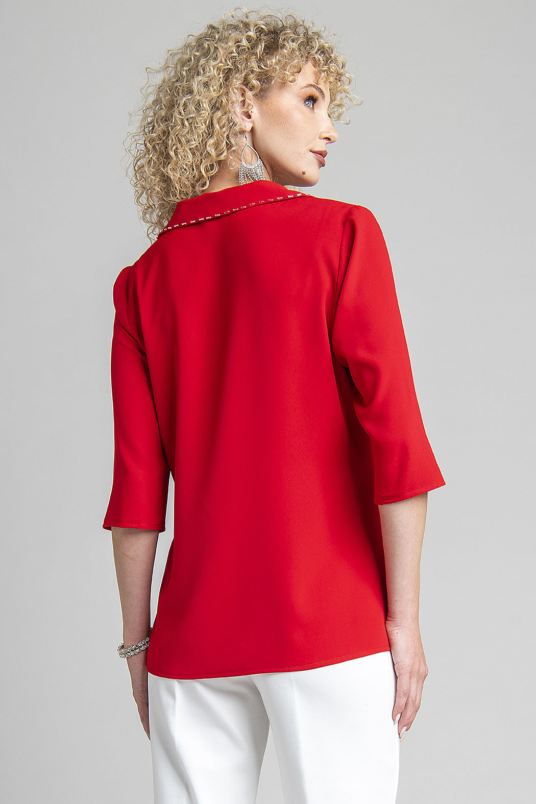 Blusa Con Manga 3/4 Y Cuello Camisero