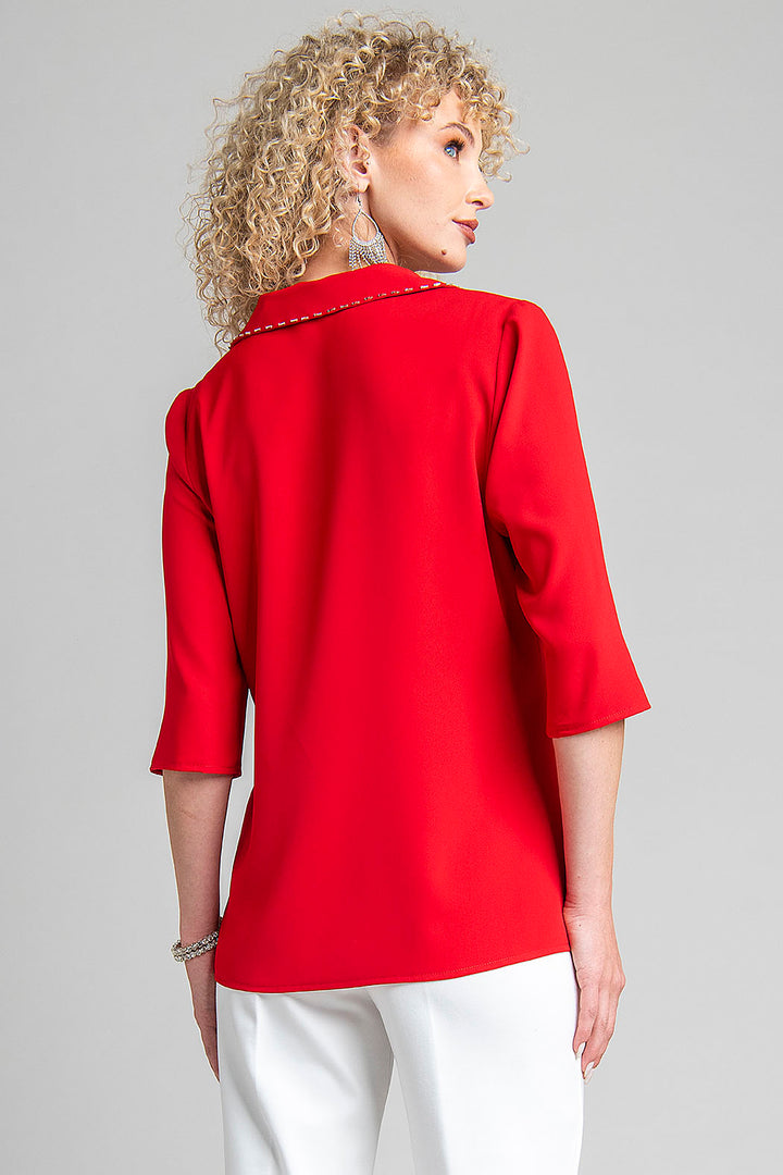 Blusa Con Manga 3/4 Y Cuello Camisero