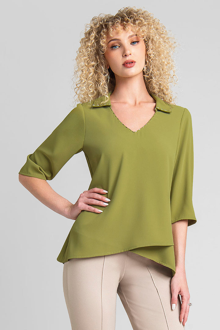 Blusa Con Manga 3/4 Y Cuello Camisero