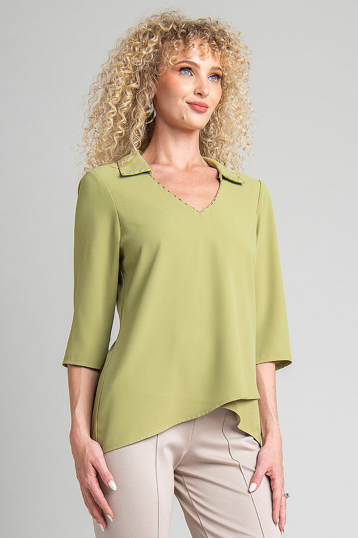Blusa Con Manga 3/4 Y Cuello Camisero