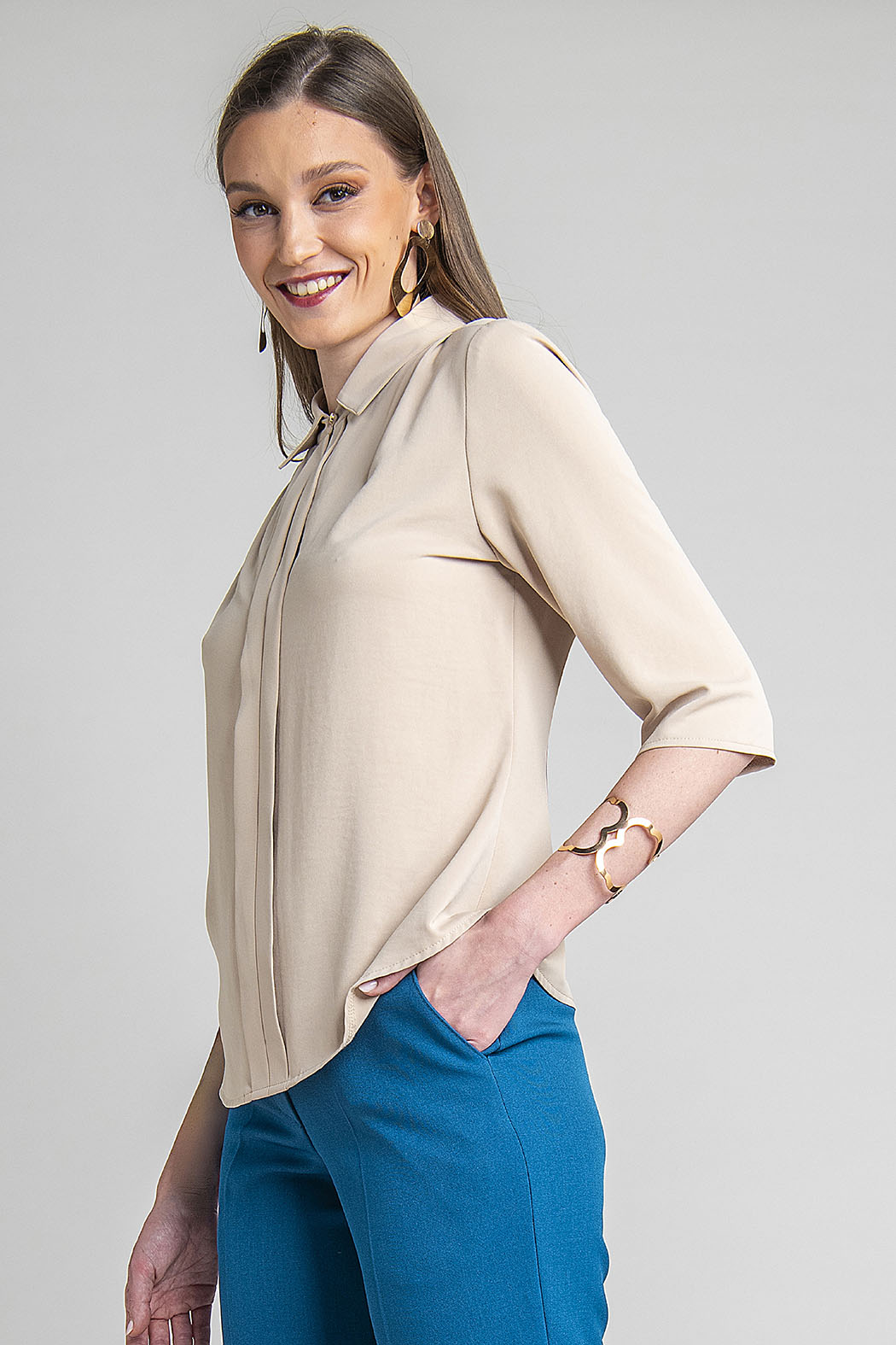 Blusa Lisa Con Manga 3/4