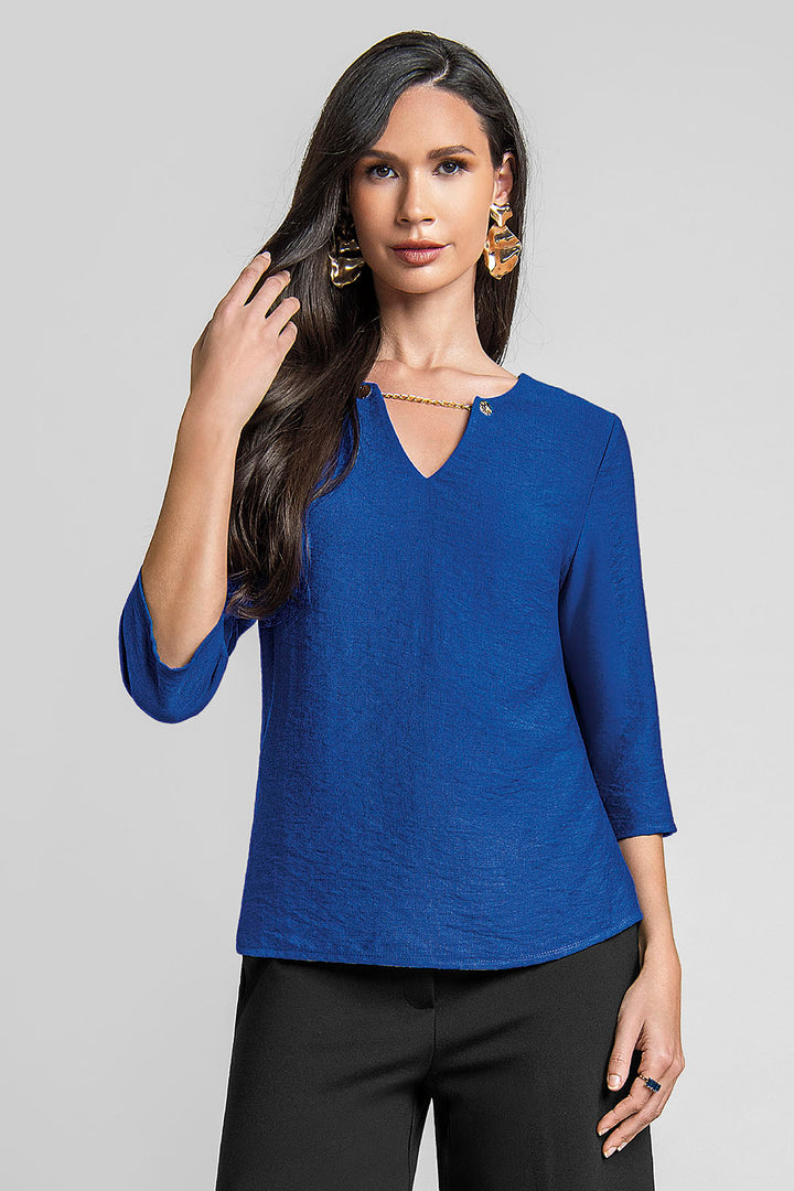 Blusa Con Manga 3/4 Y Cadena En Escote