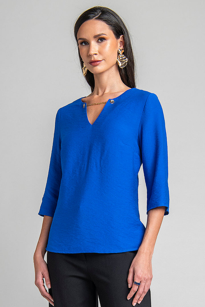 Blusa Con Manga 3/4 Y Cadena En Escote