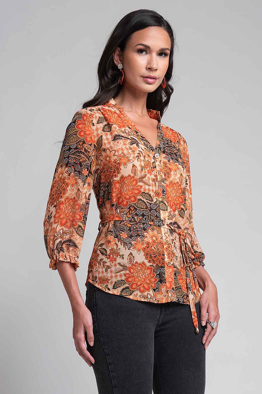 Blusa Estampada Con Manga 3/4