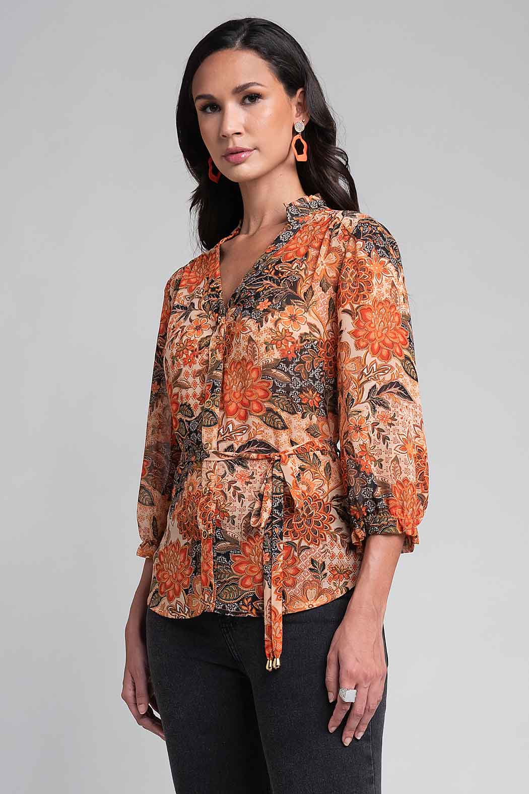 Blusa Estampada Con Manga 3/4