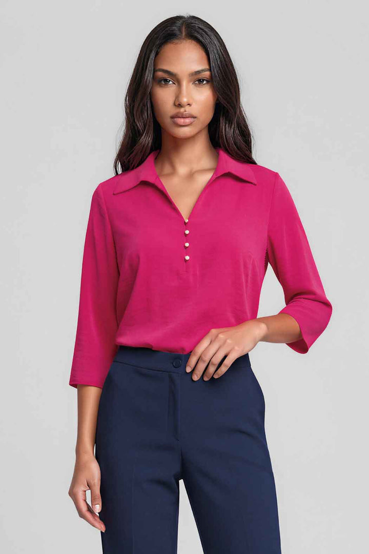 Blusa Lisa Con Cuello Camisero