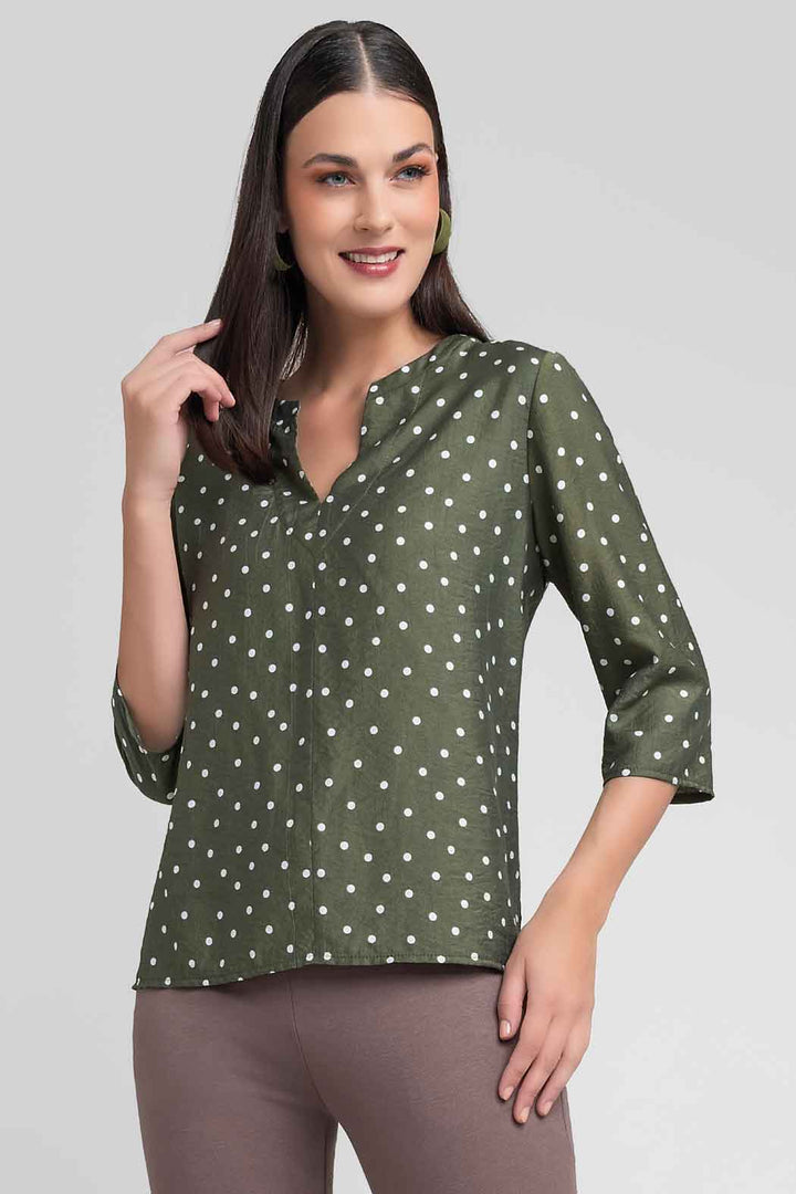 Blusa De Puntos Con Manga 3/4