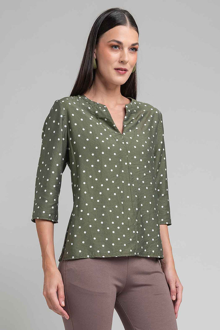 Blusa De Puntos Con Manga 3/4