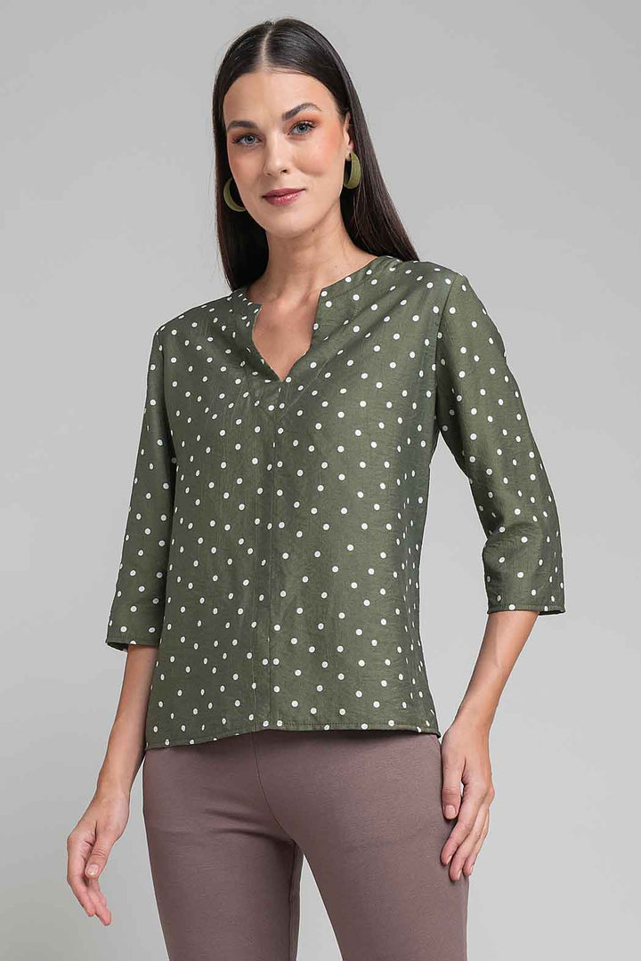 Blusa De Puntos Con Manga 3/4