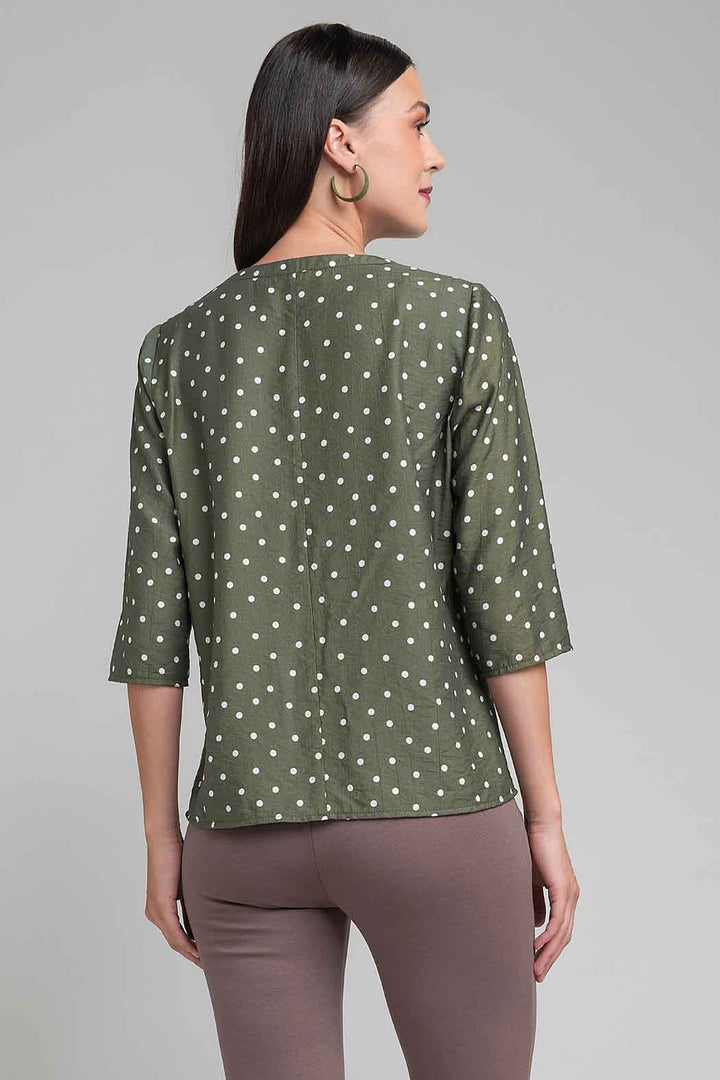 Blusa De Puntos Con Manga 3/4